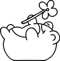 lijn tekening van een gelukkig kikker met een bloem vector