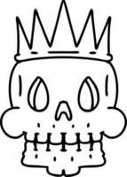 lijn tekening van een spookachtig schedel vervelend een kroon vector