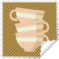 stack van cups grafisch plein sticker postzegel vector