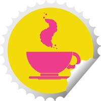 heet kop van koffie circulaire pellen sticker vector