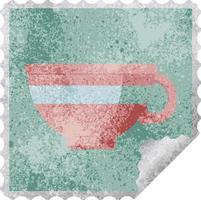 koffie kop grafisch plein sticker postzegel vector