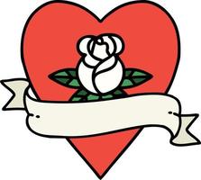 traditioneel tatoeëren van een hart roos en banier vector