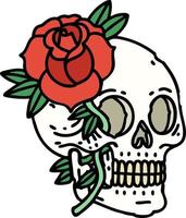 traditioneel tatoeëren van een schedel en roos vector