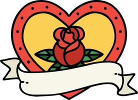 traditioneel tatoeëren van een hart roos en banier vector