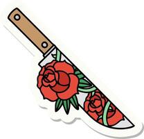 tatoeëren stijl sticker van een dolk en bloemen vector