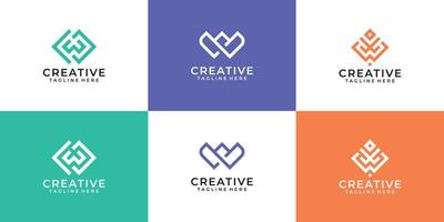 creatief lijn kunst brief w logo vector ontwerp verzameling