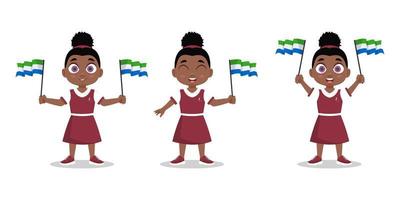 een reeks van een schattig meisje met een Sierra Leone vlag in haar hand- vector