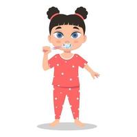 een kind in pyjama borstels zijn tanden vector