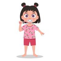 kind in pyjama borstels zijn tanden vector