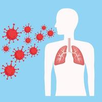 menselijk silhouet met longen en covid 19 vector