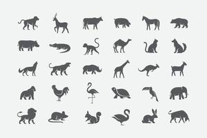 dieren in het wild pictogrammen set. dieren icoon pak. wild, huisdier, dierentuin vector icoon set. vector illustratie