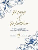 bruiloft uitnodiging in wijnoogst gravure botanisch stijl. vector bloemen illustratie.