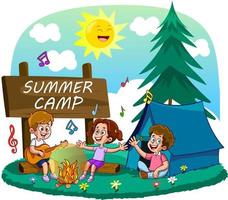 kinderen genieten van zomer kamp activiteiten in vector