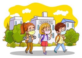 kinderen wandelen en gaan terug naar school- vector illustratie