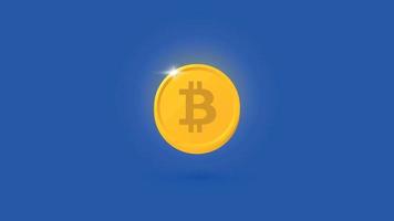 glimmend en drijvend bitcoin munt. btc cryptogeld geïsoleerd Aan een blauw achtergrond. vector