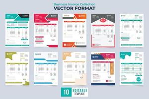 zakelijke bedrijf factuur sjabloon verzameling vector. bedrijf factuur en prijs bon reeks vector met abstract vormen. betaling overeenkomst en aankoop bon bundel met prijs secties.