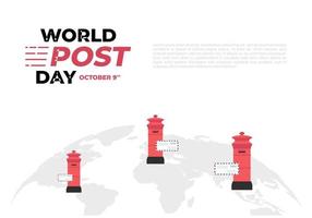 wereld post dag met rood doos en aarde kaart gevierd Aan oktober 9e. vector