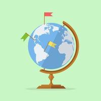 school- wereldbol met kaart pinnen. planeet aarde vector