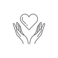 hart in hand- icoon. symbool van liefde en liefdadigheid. hand- en liefde icoon ontwerp. hand- en hart lineair getrokken stijl. vector illustratie