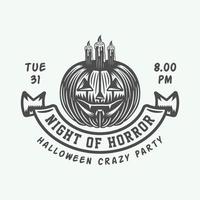 wijnoogst retro halloween logo, embleem, insigne, label, markering, patch monochroom grafisch kunst illustratie vector