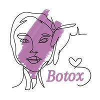 een lijn tekening, meisjes gezicht, botox, handgeschreven belettering, gehandschoende hand- vector