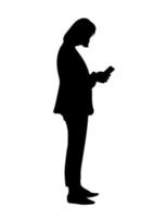 grafisch silhouet zakenman houdt smartphone vast voor verbinding door technologie vectorillustratie vector