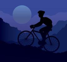 atleet rijden fiets sport silhouet in de bergen vector