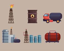 zes fracking-pictogrammen vector