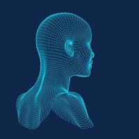 ai digitaal brein. kunstmatig intelligentie- concept. menselijk hoofd in robot digitaal computer interpretatie.hoofd concept. vector