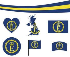persoonlijk vlaggen verzameling van koningin Elizabeth Brits Verenigde koninkrijk embleem symbool icoon hart en kaart nationaal Europa vector illustratie abstract ontwerp element