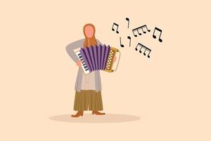 bedrijf ontwerp tekening Arabisch vrouw musicus spelen accordeon. vrouw performer Toneelstukken akoestisch musical instrument. accordeonist uitvoeren spelen muziek- instrument. vlak tekenfilm stijl vector illustratie