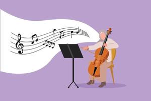 bedrijf vlak tekening jong getalenteerd Arabisch vrouw performer spelen Aan contrabas. cellist vrouw spelen cello, musicus spelen klassiek muziek- instrument. tekenfilm karakter ontwerp vector illustratie