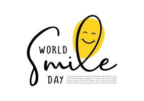 wereld glimlach dag achtergrond poster met smiley symbool en belettering vector