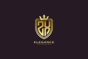 eerste zx elegant luxe monogram logo of insigne sjabloon met scrollt en Koninklijk kroon - perfect voor luxueus branding projecten vector