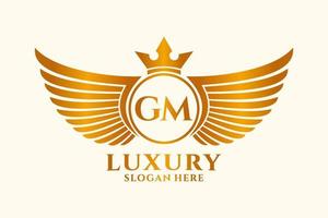 luxe Koninklijk vleugel brief gm kam goud kleur logo vector, zege logo, kam logo, vleugel logo, vector logo sjabloon.