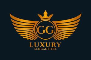 luxe Koninklijk vleugel brief gg kam goud kleur logo vector, zege logo, kam logo, vleugel logo, vector logo sjabloon.