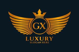 luxe Koninklijk vleugel brief gx kam goud kleur logo vector, zege logo, kam logo, vleugel logo, vector logo sjabloon.
