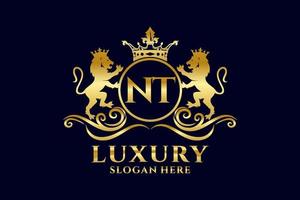 eerste nt brief leeuw Koninklijk luxe logo sjabloon in vector kunst voor luxueus branding projecten en andere vector illustratie.