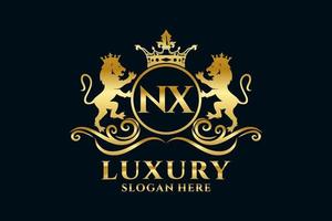 eerste nx brief leeuw Koninklijk luxe logo sjabloon in vector kunst voor luxueus branding projecten en andere vector illustratie.