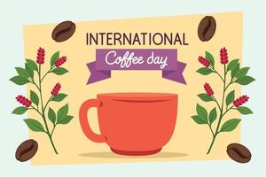 Internationale koffie dag belettering met kop vector