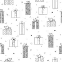 naadloos patroon met verschillend geschenk dozen voor Kerstmis kaarten, spandoeken, verjaardag uitnodigingen in zwart en wit. vector