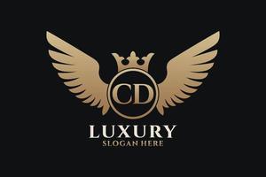 luxe Koninklijk vleugel brief CD kam goud kleur logo vector, zege logo, kam logo, vleugel logo, vector logo sjabloon.