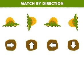 onderwijs spel voor kinderen bij elkaar passen door richting links Rechtsaf omhoog of naar beneden oriëntering van schattig tekenfilm dimetrodon afdrukbare prehistorisch dinosaurus werkblad vector