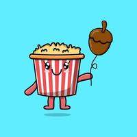 schattig tekenfilm popcorn drijvend met eikel- ballon vector