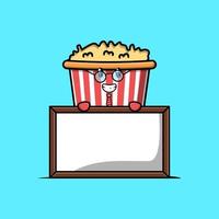 schattig tekenfilm popcorn leraar met groot whiteboard vector