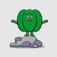 schattig tekenfilm cactus karakter staand in steen vector