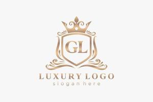 eerste gl brief Koninklijk luxe logo sjabloon in vector kunst voor restaurant, royalty, boetiek, cafe, hotel, heraldisch, sieraden, mode en andere vector illustratie.