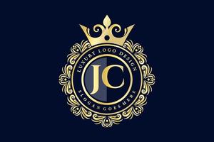 jc eerste brief goud kalligrafische vrouwelijk bloemen hand- getrokken heraldisch monogram antiek wijnoogst stijl luxe logo ontwerp premie vector