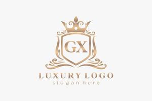 eerste gx brief Koninklijk luxe logo sjabloon in vector kunst voor restaurant, royalty, boetiek, cafe, hotel, heraldisch, sieraden, mode en andere vector illustratie.