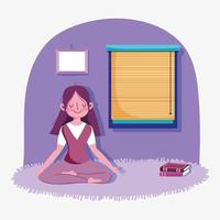 jong meisje mediteren thuis vector